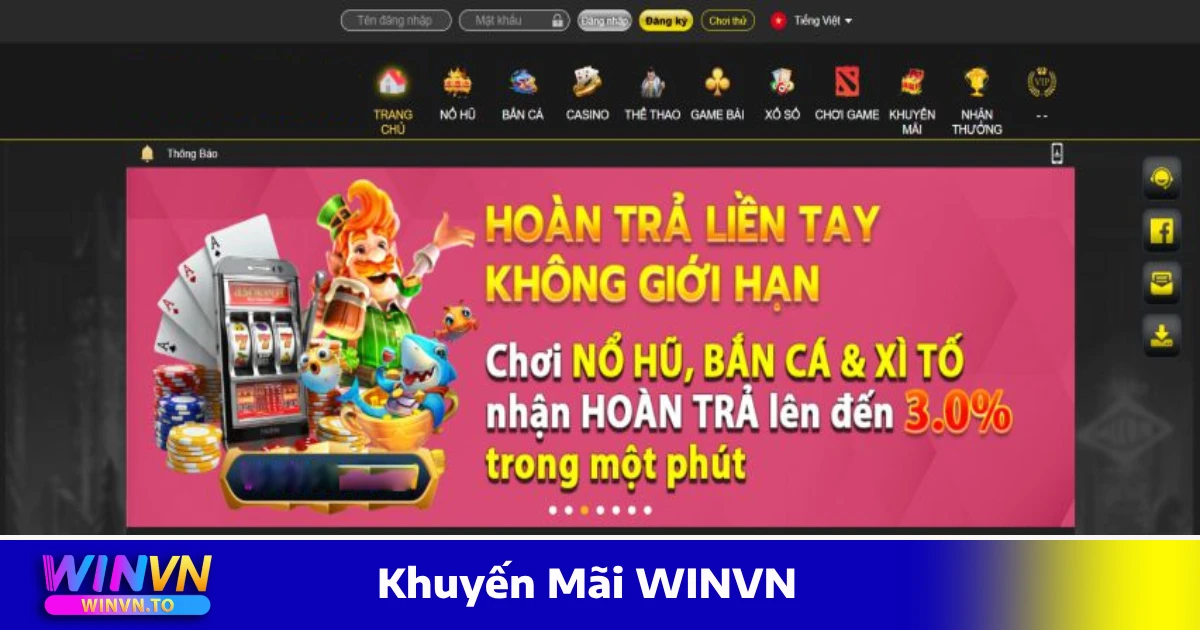 Khuyến Mãi WINVN – Cơ Hội Nhận Tiền Thưởng Cực Hấp Dẫn 2 Hoàn tiền hàng ngày dành cho người chơi VIP